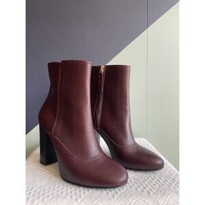 Lanvin NWOB Plum Leather Block Heel Ankle Boots, Size 37